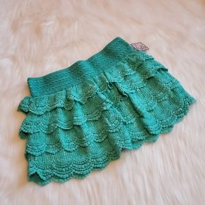 Turquoise Crochet Lace Mini Shorts Skort Skirt